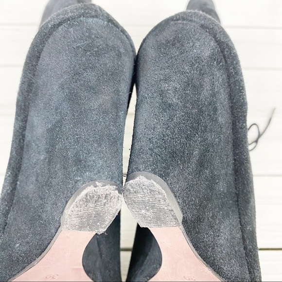 Joie Black Suede Lace Up Peep Toe Wedge Booties 39 - Picture 7 of 8